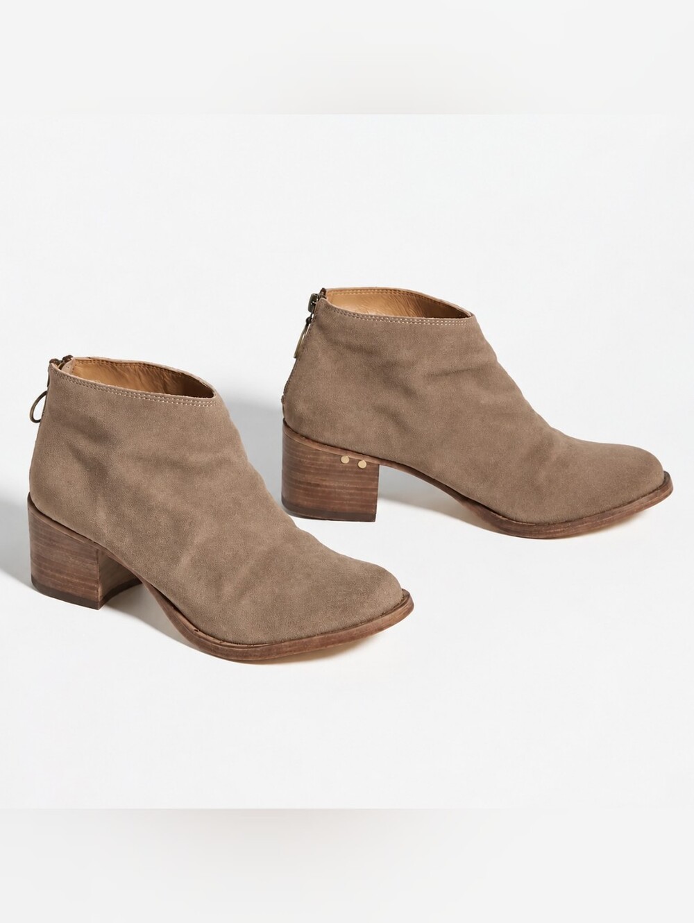 $375 BEEK Eaglet Heeled Suede Booties Taupe Brown